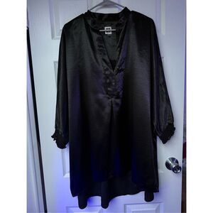 Anne Klein Satin Blouse 2X Women's Black V Neck Half Sleeve Career Holiday